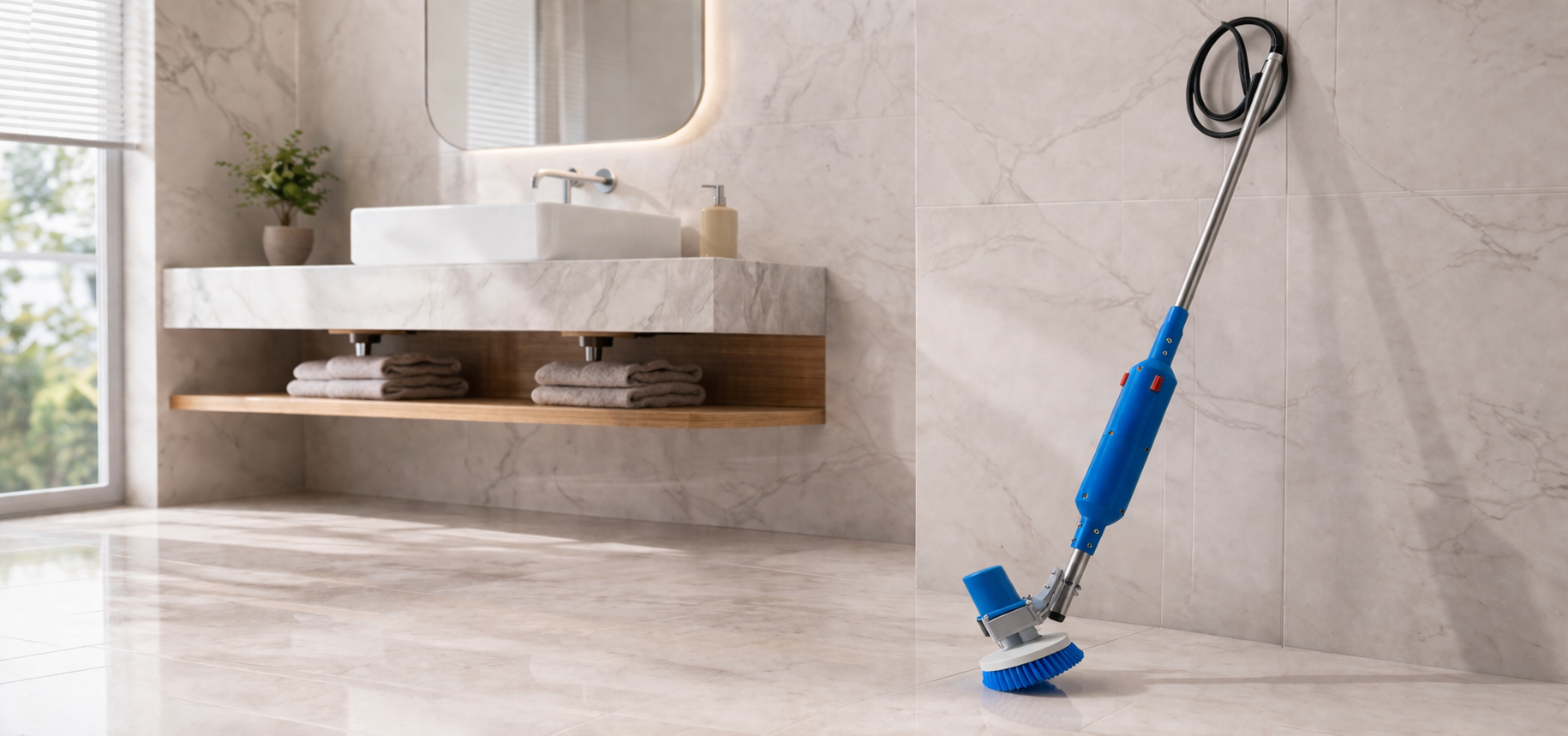 Cleaning machine in bathroom